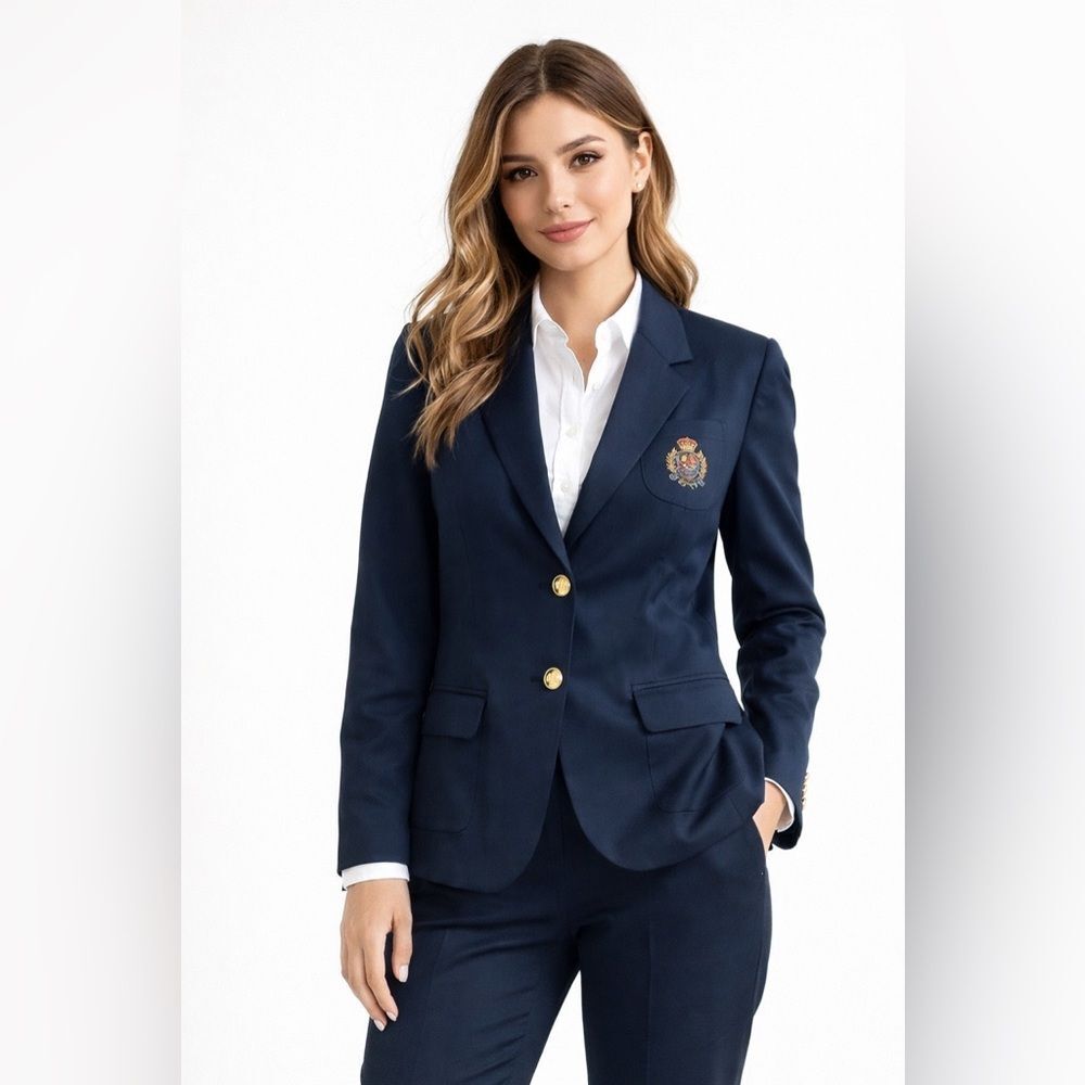 Vintage Ralph Lauren Black Wool Blazer Made in USA Gold Buttons & Crest Logo 14